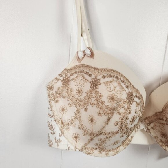 Soma Intimates Lightly Lined Demi Underwire Bra New NWT Gold Lace Beige size 36D - Picture 3 of 7
